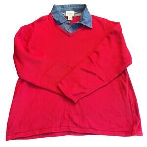 Breckenridge Red V Neck Sweater Womens Plus Size 2X Layered Look